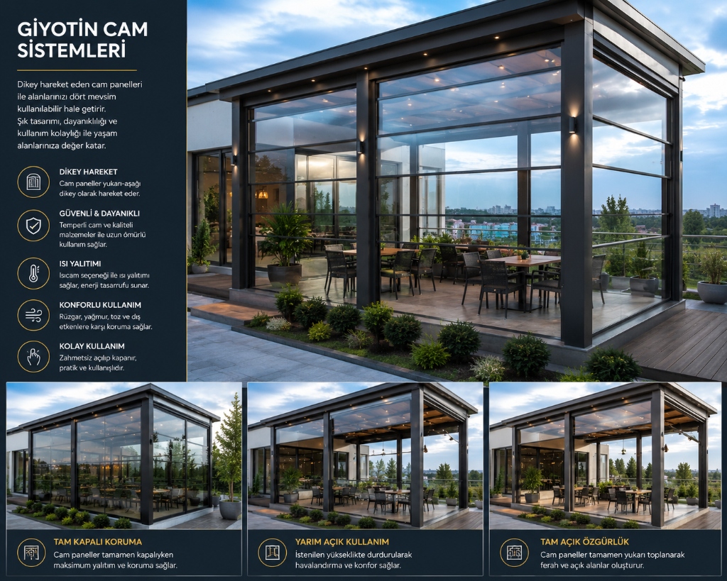 Restoran ve Kafe Motorlu Giyotin Cam Uygulaması