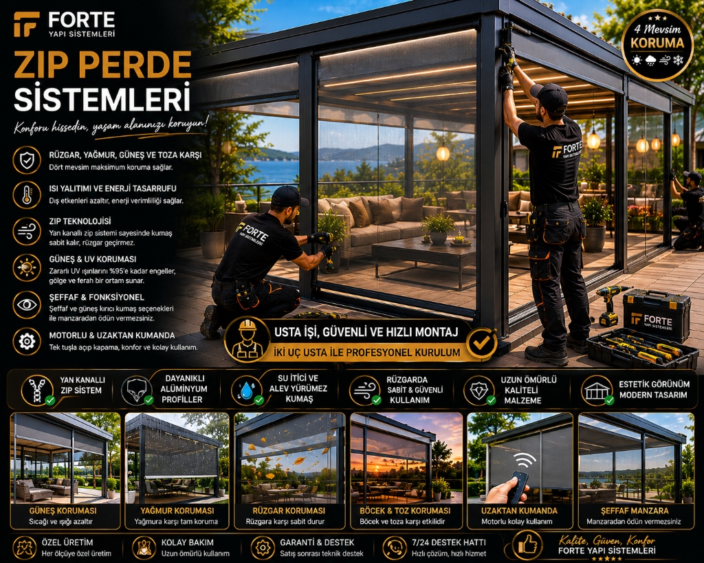 Marmaris Otomatik Zip Perde ve Bioklimatik Pergola Uygulamaları